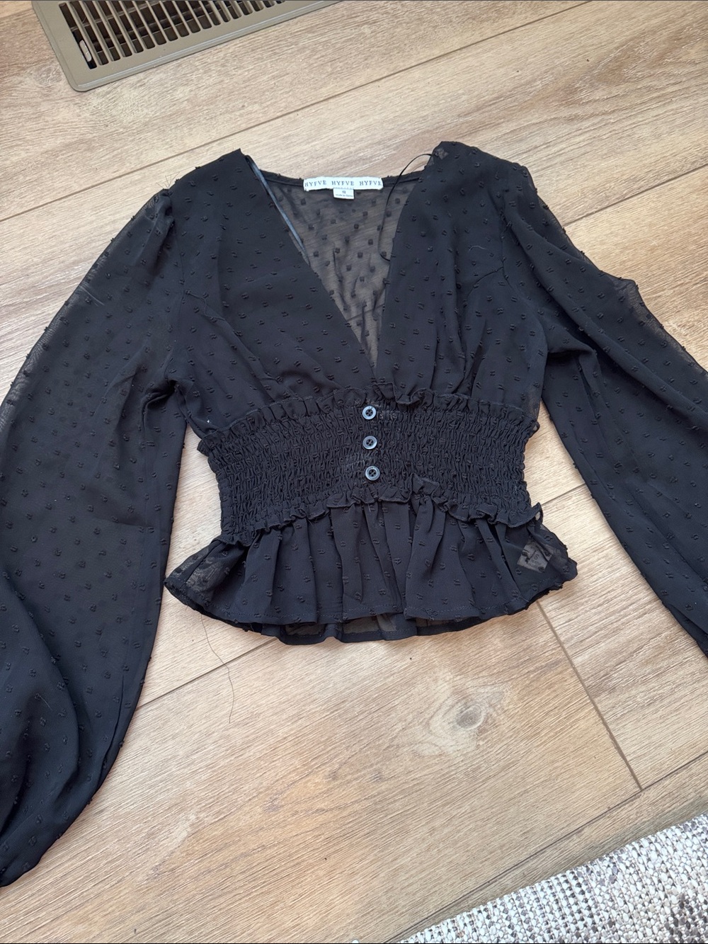 HYFVE Black Swiss Dot Smocked Peplum Blouse